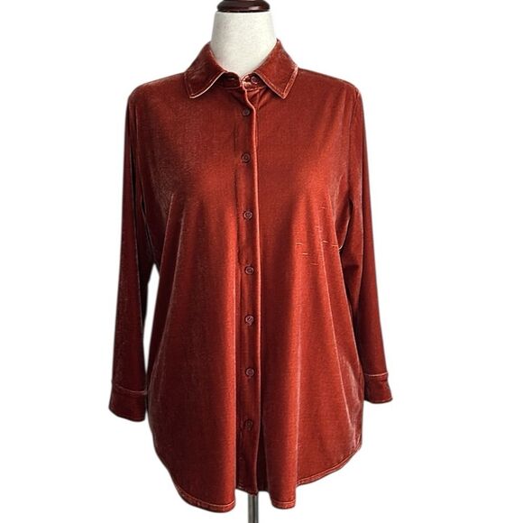 Soft Surroundings Velvet Boyfriend Tunic Shirt in Terracotta Size LP - Picture 1 of 13